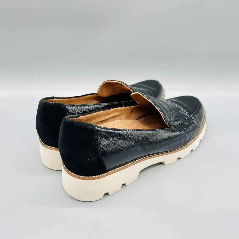 Vionic Shoes Womens 7 Black Patent Leather Kensley Loafers Lug Sole Comfort